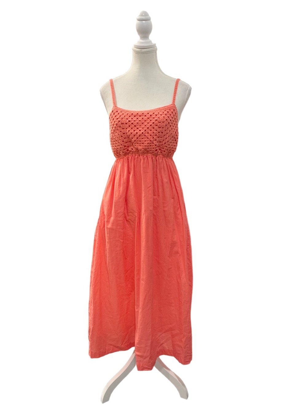 Black Tape Cotton Crochet Bodice Maxi Dress in Coral Size Small